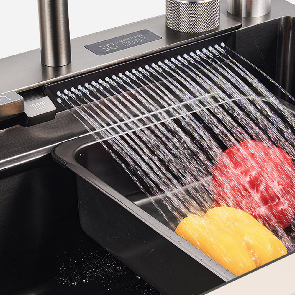 Nano-black stainless steel handmade kitchen sink- digital display kitchen faucet