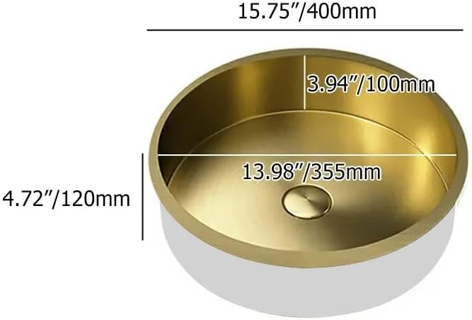 Brushed Gold Round Undermount Bathroom Sink - Modern Luxury Stainless Steel Basin