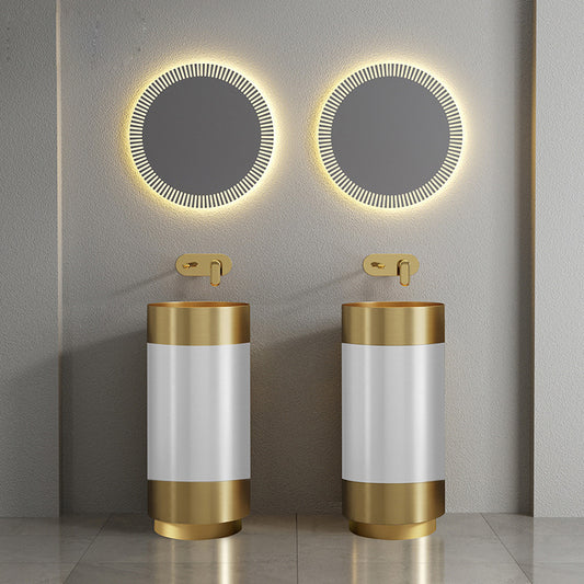 304 Stainless Steel Round Pedestal Sink Luxury bathroom free standing wash basin for project