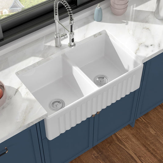 Yimilla 3320 White Farmhouse Sink 33x22x8"