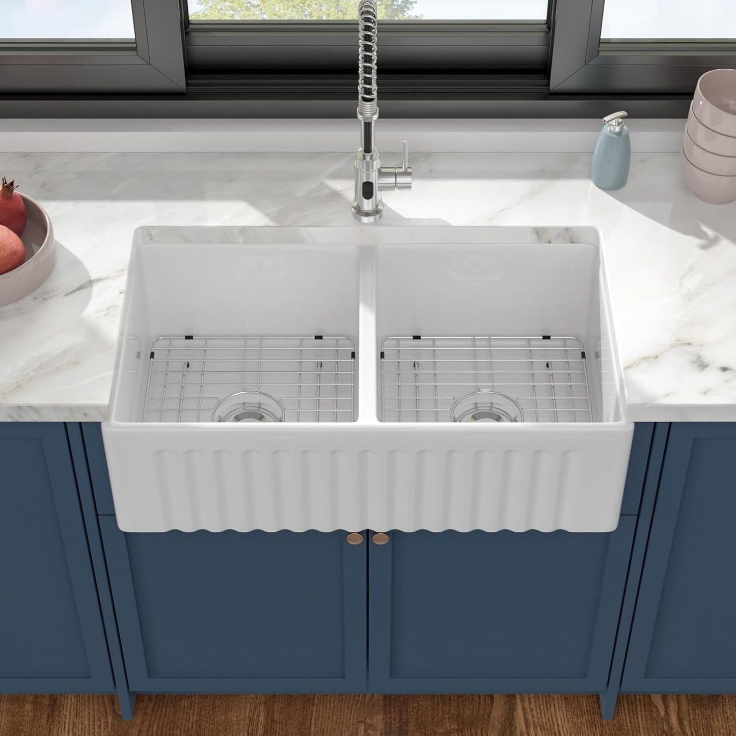 Yimilla 3320 White Farmhouse Sink 33x22x8"