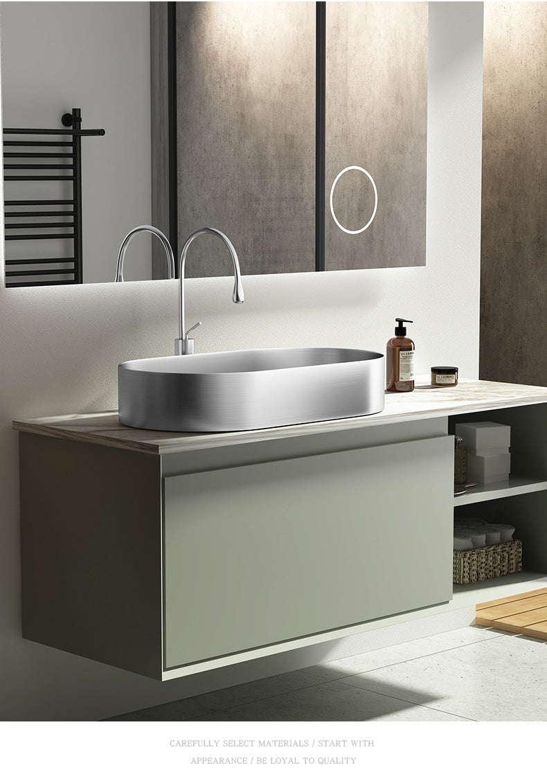 Premium 16 Gauge Stainless Steel Oval Bathroom Vessel Sink with Drainer - Above Counter