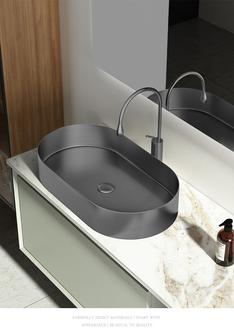 Premium 16 Gauge Stainless Steel Oval Bathroom Vessel Sink with Drainer - Above Counter