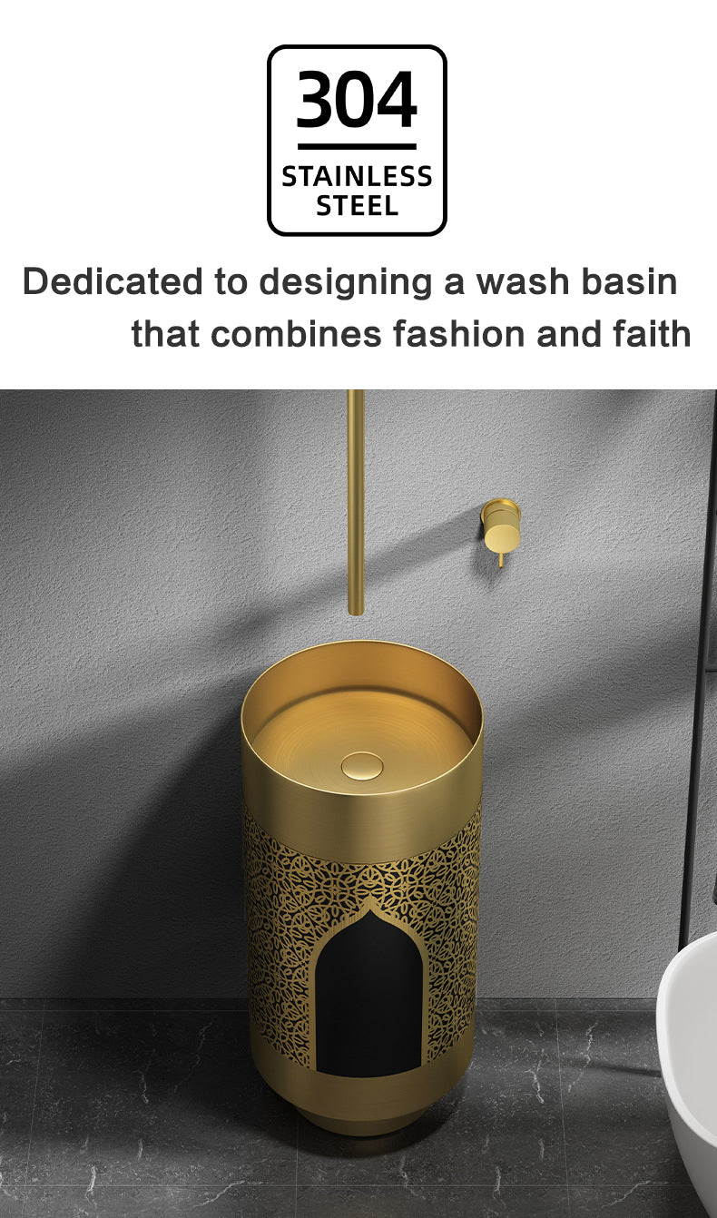 Modern SUS304 Stainless Steel Pedestal Sink - Free Standing Wash Basin