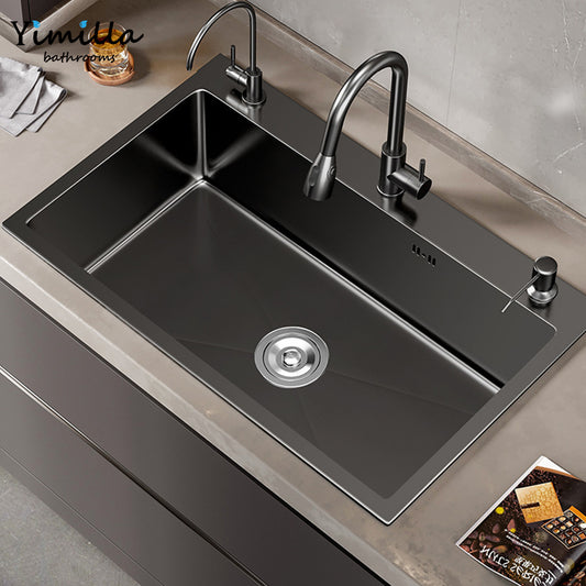 Black Undermount Kitchen Sink with Pull-Out Faucet - Large Single Bowl
