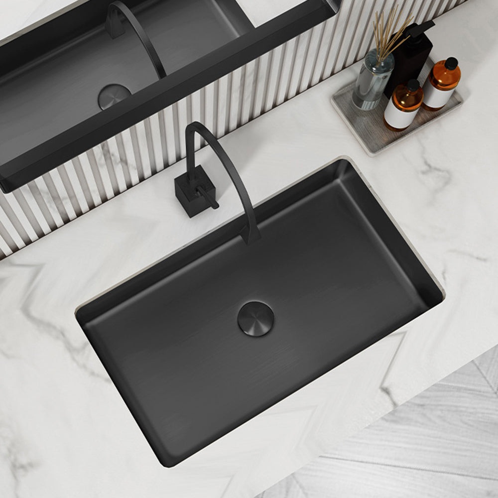 Black Rectangular Bathroom Sink with PVD Nano Coating - Undermount Vessel Basin