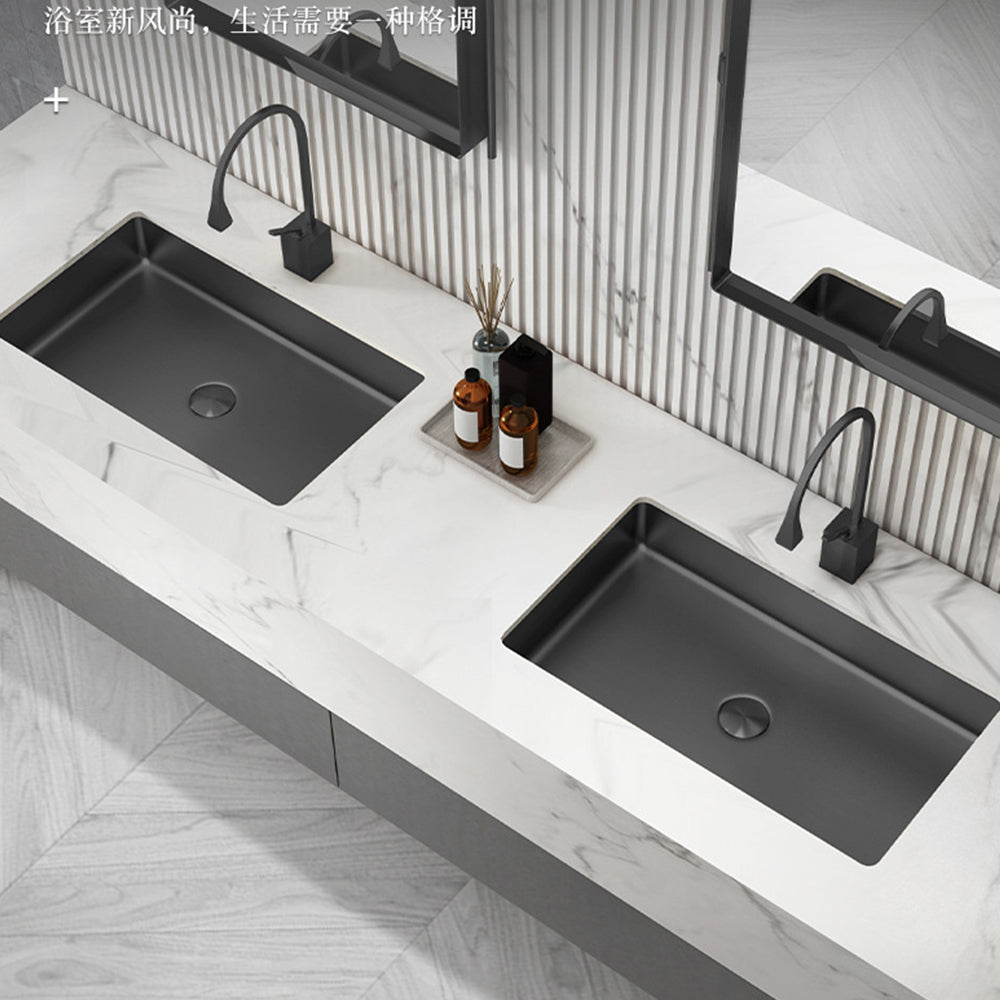 Black Rectangular Bathroom Sink with PVD Nano Coating - Undermount Vessel Basin