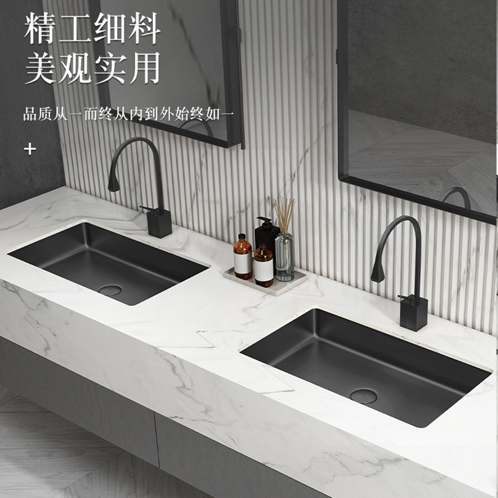 Black Rectangular Bathroom Sink with PVD Nano Coating - Undermount Vessel Basin