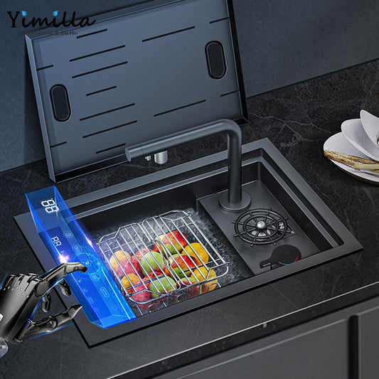 Smart Kitchen Sink with Hydrogen Washing Technology - 304 Stainless Steel Intelligent Cleaning System