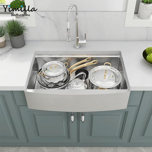 Large Farmhouse Kitchen Sink - 304 Stainless Steel Single Bowl Apron Front