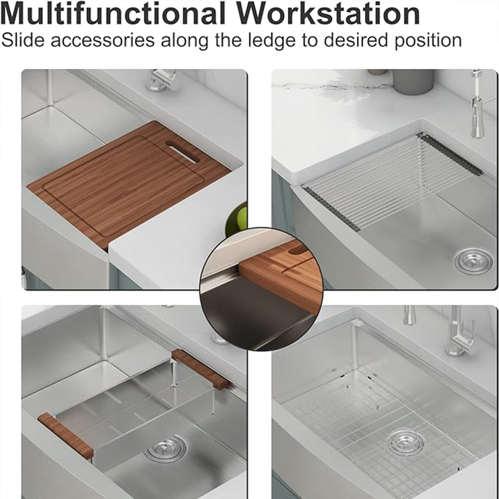 Large Farmhouse Kitchen Sink - 304 Stainless Steel Single Bowl Apron Front
