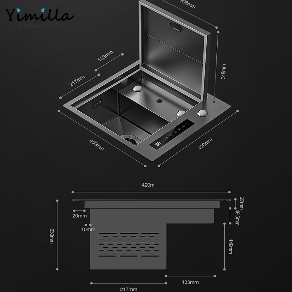 Smart Ultrasonic Bar Sink - 304 Stainless Steel Undermount Kitchen Sink with Intelligent Cleaning
