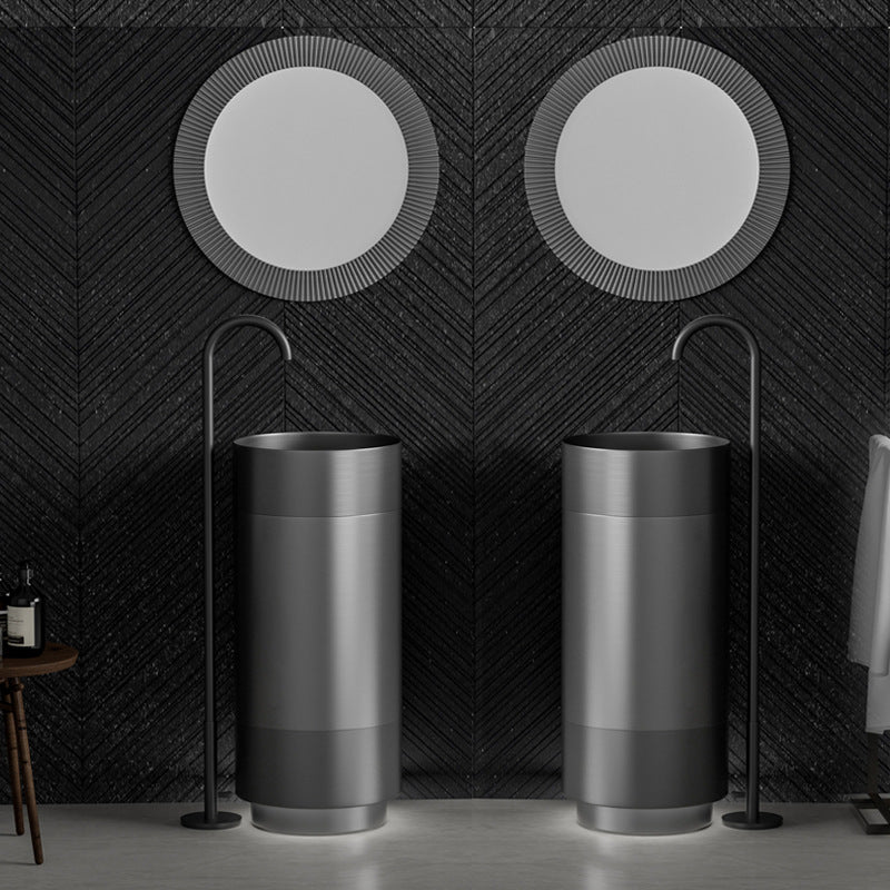 Premium SUS304 Stainless Steel Round Pedestal Bathroom Sink - Modern Freestanding Design