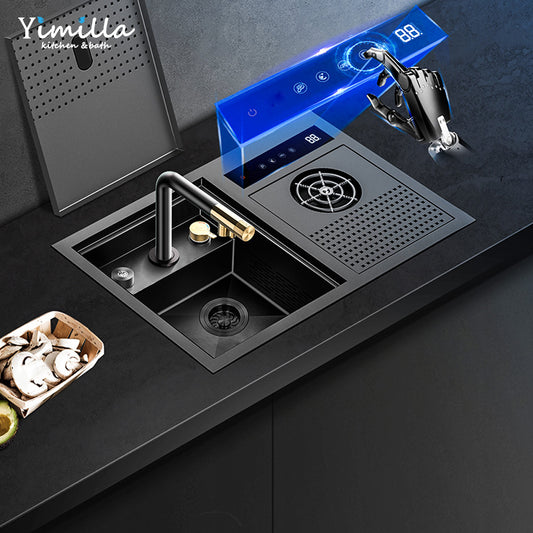 Smart Dishwasher Kitchen Sink - 2-in-1 Ultrasonic Cleaning System with Hidden Faucet