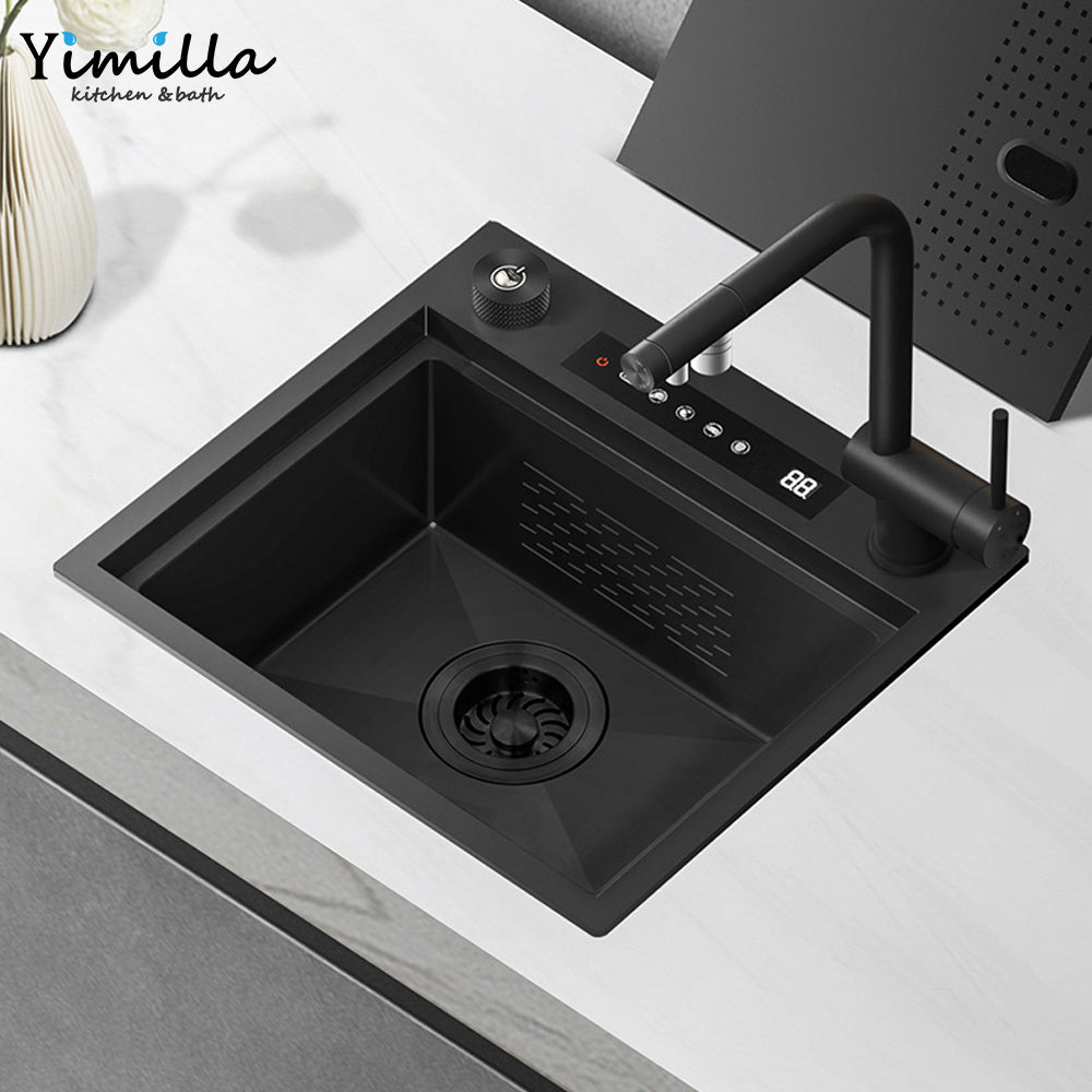 Black Undermount Kitchen Sink - Single Bowl with Vegetable & Fruit Purification System
