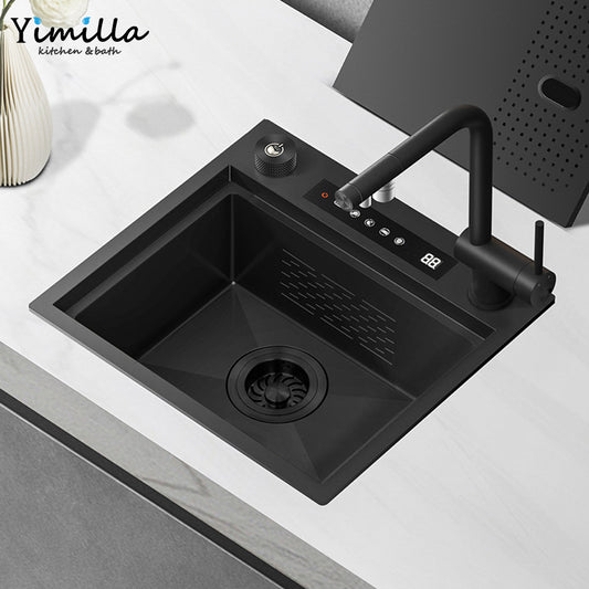 Black Undermount Kitchen Sink - Single Bowl with Vegetable & Fruit Purification System