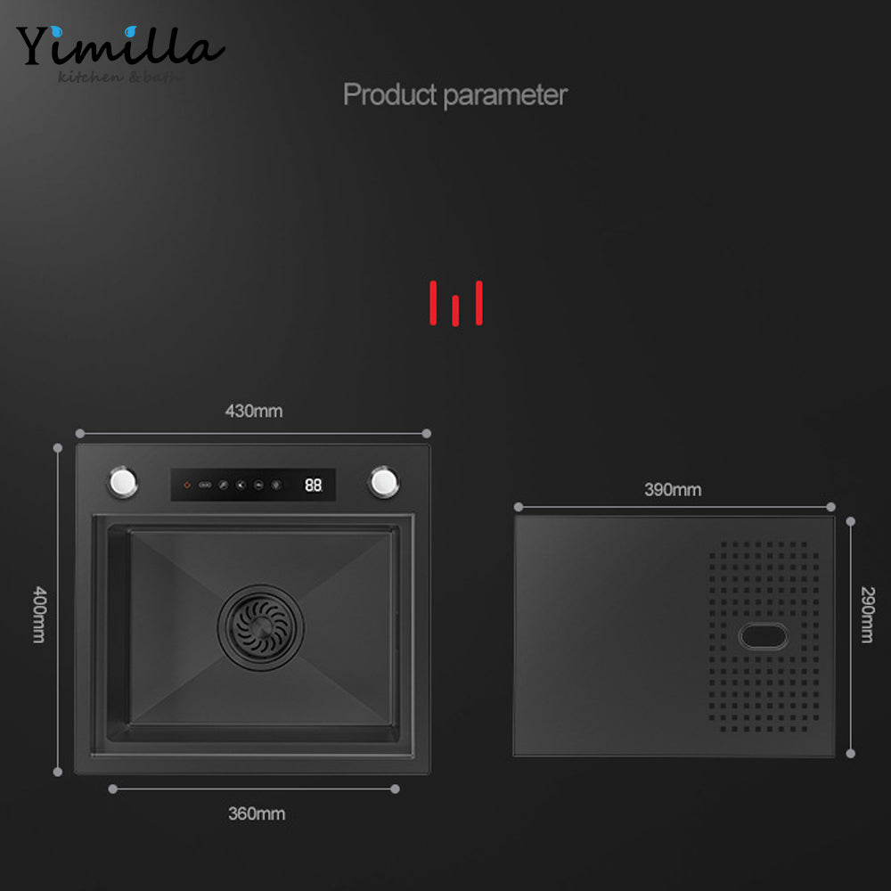 Black Undermount Kitchen Sink - Single Bowl with Vegetable & Fruit Purification System