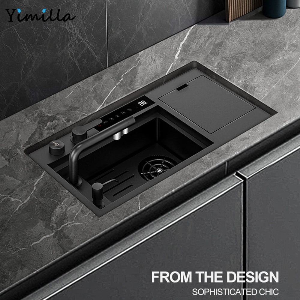 Smart Kitchen Sink - Compact Stainless Steel with Hydro Purification & Cover