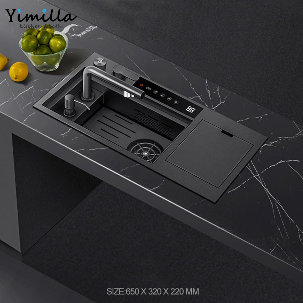 Smart Kitchen Sink - Compact Stainless Steel with Hydro Purification & Cover