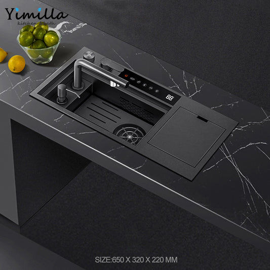Smart Kitchen Sink - Compact Stainless Steel with Hydro Purification & Cover