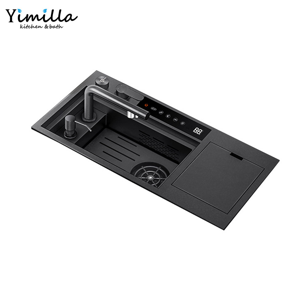 Smart Kitchen Sink - Compact Stainless Steel with Hydro Purification & Cover