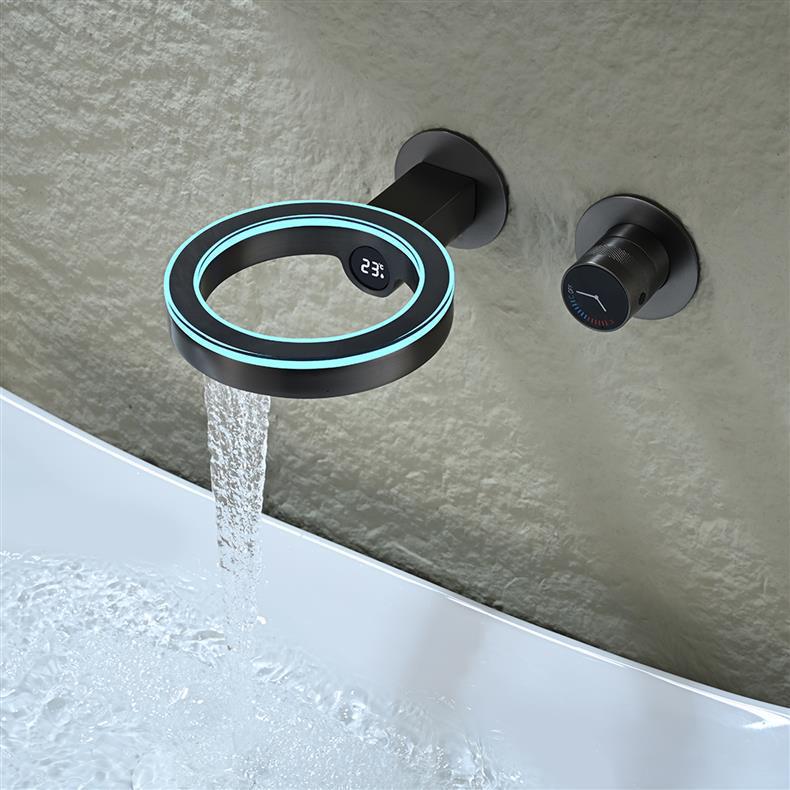 Luxury Wall Mounted Waterfall Basin Faucet - LED Digital Display with Thermostatic Control
