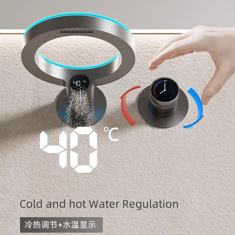 Luxury Wall Mounted Waterfall Basin Faucet - LED Digital Display with Thermostatic Control