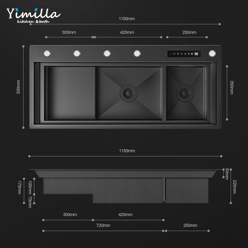 Smart Double Kitchen Sink - 304 Stainless Steel with Hydro Vegetable & Fruit Purification