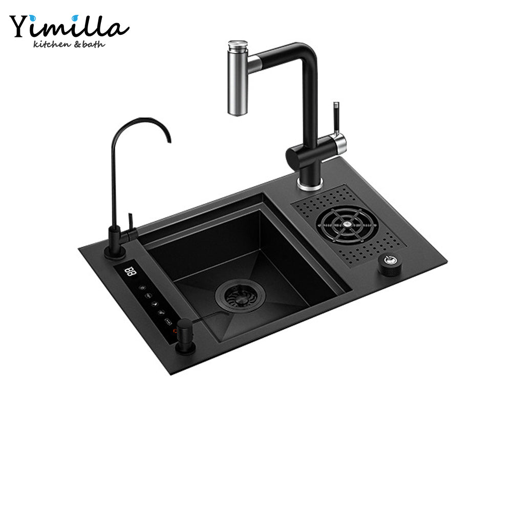 Smart Coffee Bar Sink - Handmade Single Bowl Black Kitchen Sink with Cover