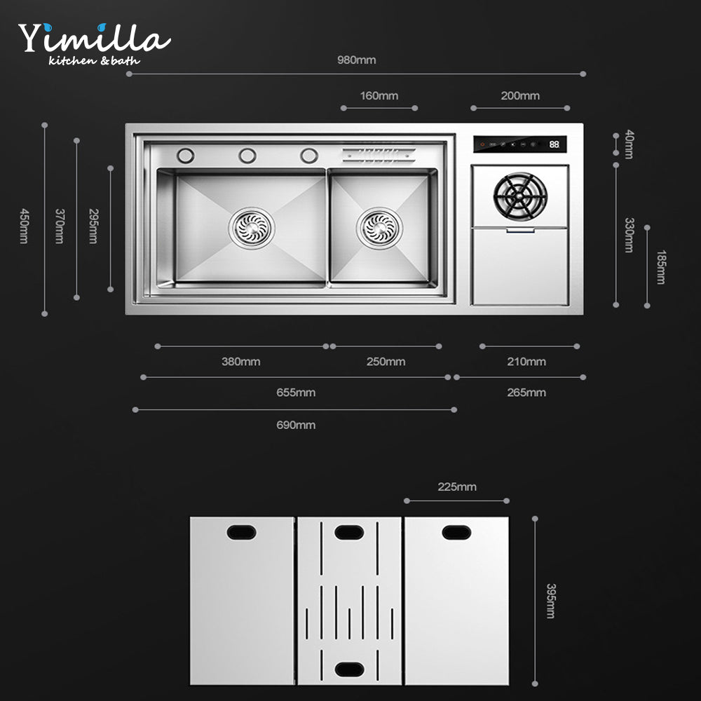 Smart Black Stainless Steel Kitchen Sink - Double Bowl with Water Purification System