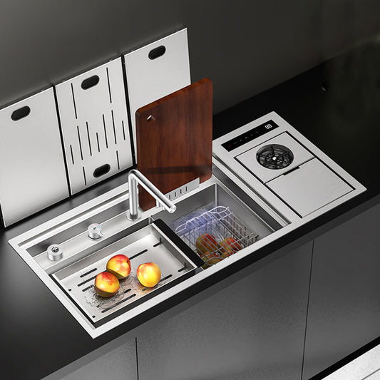 Smart Double Bowl Kitchen Sink - Stainless Steel with Cleaning System & Garbage Disposal