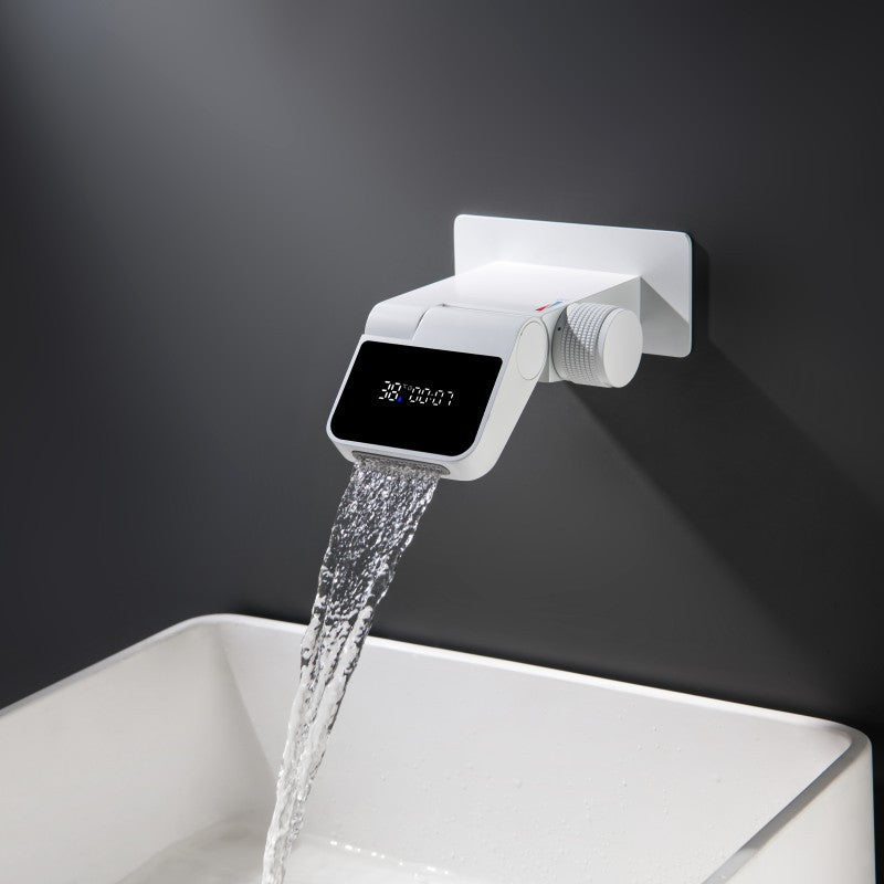 Wall Mount Rainfall Faucet with Digital Temperature Display - Modern Vanity Mixer Tap