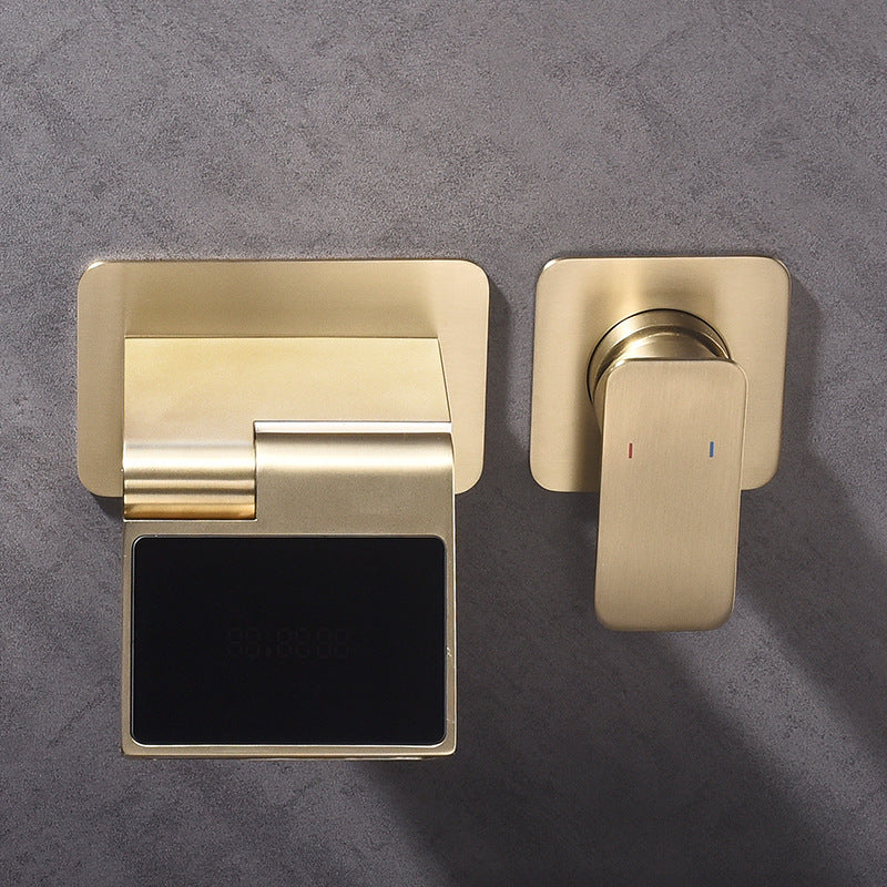 Wall Mount Rainfall Faucet with Digital Temperature Display - Modern Vanity Mixer Tap