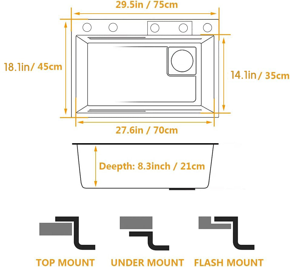 Multifunctional Topmount Kitchen Sink with Waterfall Faucet Cup Washer