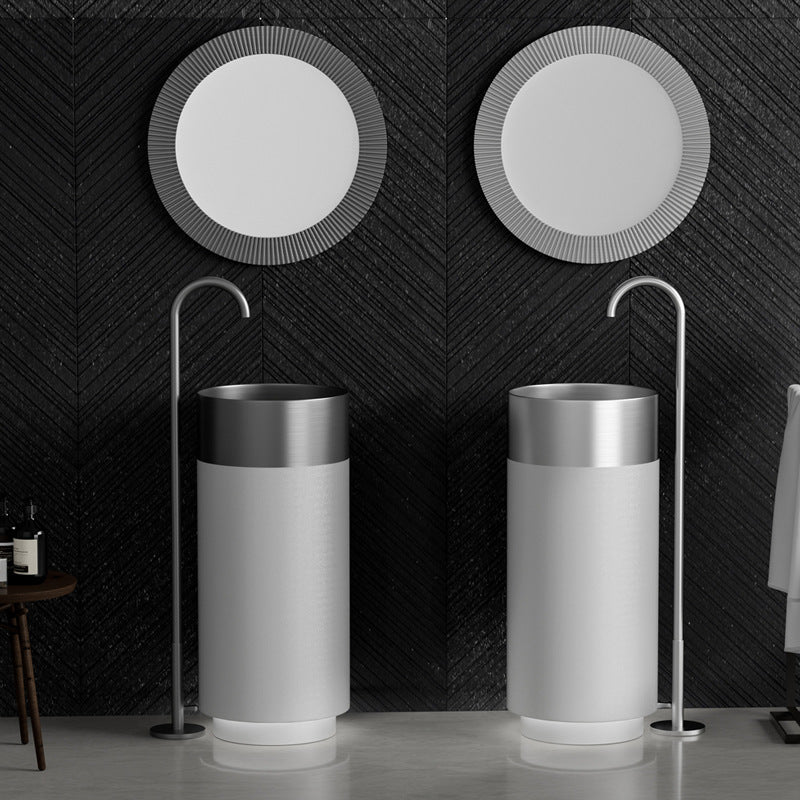 Premium SUS304 Stainless Steel Round Pedestal Bathroom Sink - Modern Freestanding Design