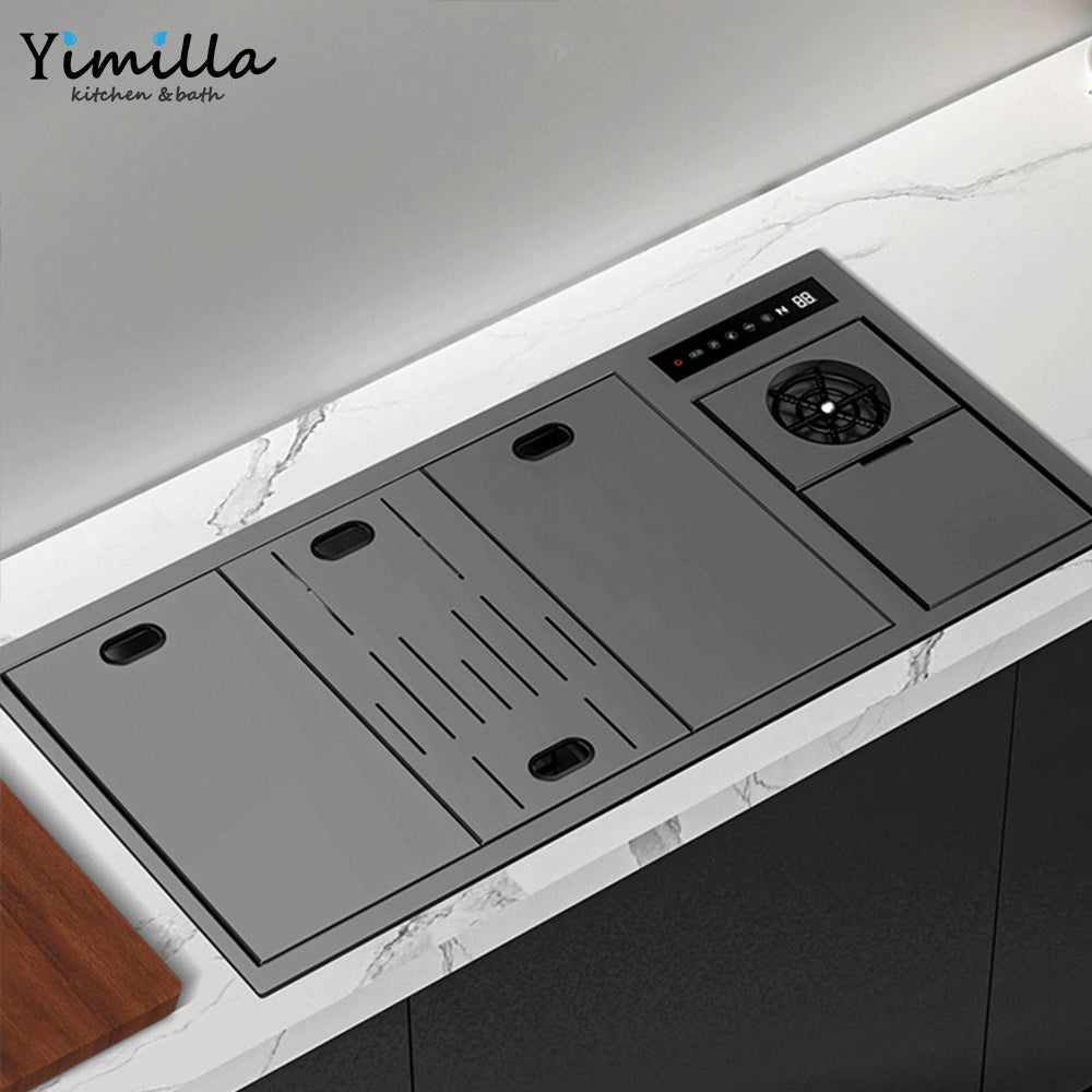 Smart Black Stainless Steel Kitchen Sink - Double Bowl with Water Purification System