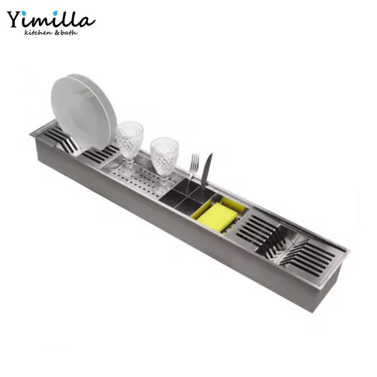 DY90185 Modern Stainless Steel Kitchen Dish Drying Rack with Utensil & Cup Holder