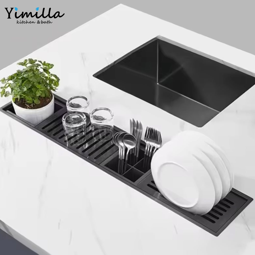 DY90185 Modern Stainless Steel Kitchen Dish Drying Rack with Utensil & Cup Holder