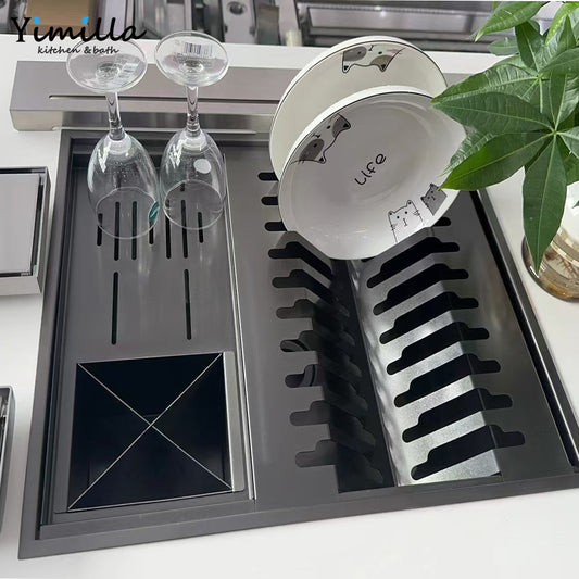 Large Capacity Stainless Steel Dish Rack for Kitchen Counter Kitchen Organizers and Storage Rack with Drainboard