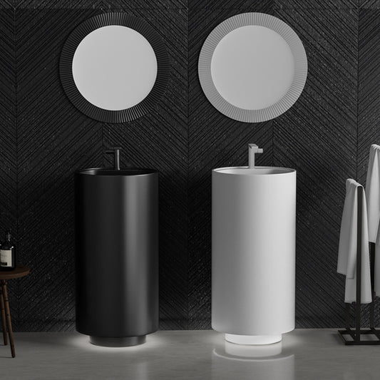 Pedestal Sink Stainless steel pedestal bathroom sink, φ15.7 inch round hollow pedestal basin