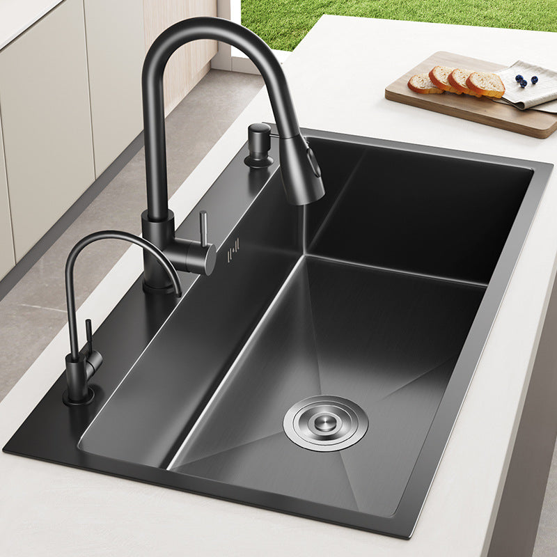 Black Undermount Kitchen Sink with Pull-Out Faucet - Large Single Bowl