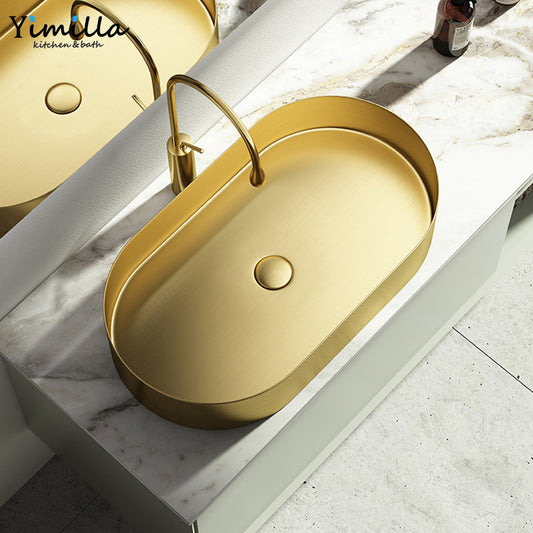 Premium SUS304 Stainless Steel Above Counter Bathroom Vessel Sink with Drainer