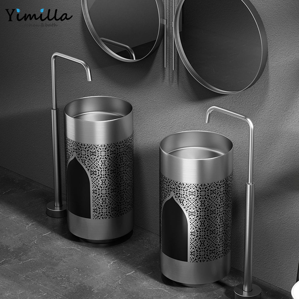 Modern SUS304 Stainless Steel Pedestal Sink - Free Standing Wash Basin