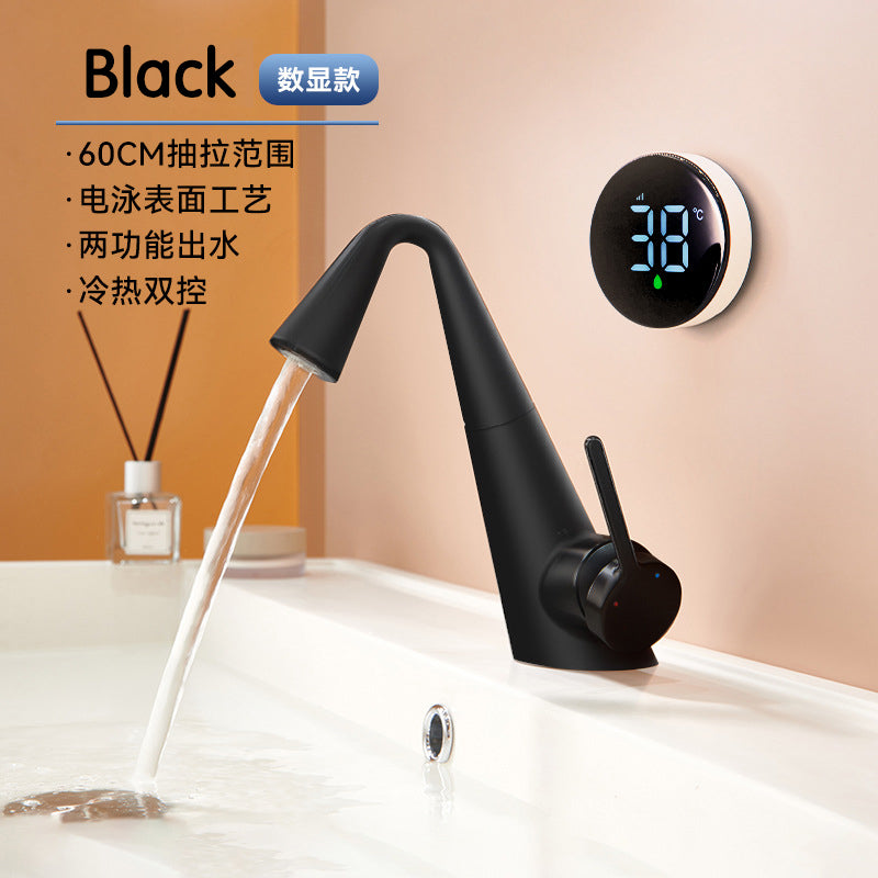 Modern Digital Bathroom Faucet - Single Handle Pull-Down Vanity Sink Tap with Dual Outlet Modes