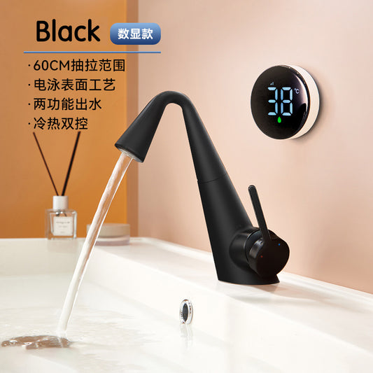 Modern Digital Bathroom Faucet - Single Handle Pull-Down Vanity Sink Tap with Dual Outlet Modes