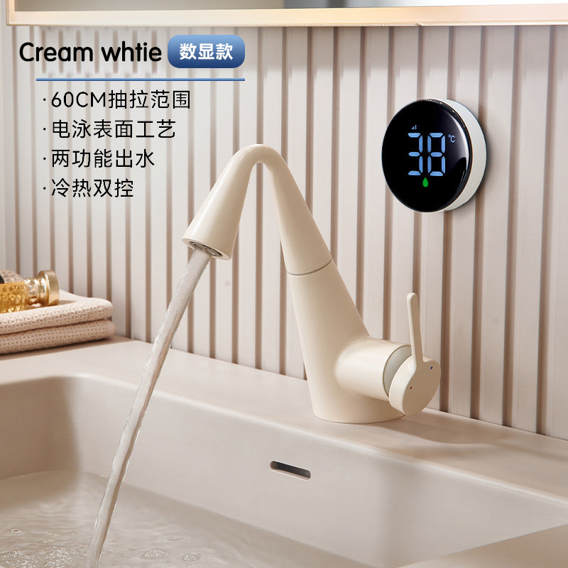 Modern Digital Bathroom Faucet - Single Handle Pull-Down Vanity Sink Tap with Dual Outlet Modes