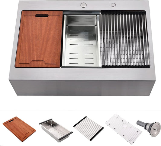 Apron Front Single Bowl 16 Gauge Stainless Steel Luxury Undermount Farm Kitchen Sink