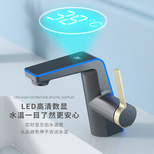 LED Smart Bathroom Faucet with 3-Color Temperature Display - Digital Water Tap