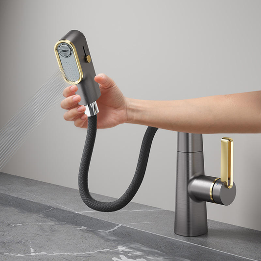 Pull-Out Bathroom Faucet with Rotating Spout - 3-Mode Sprayer Single Handle Vanity Tap