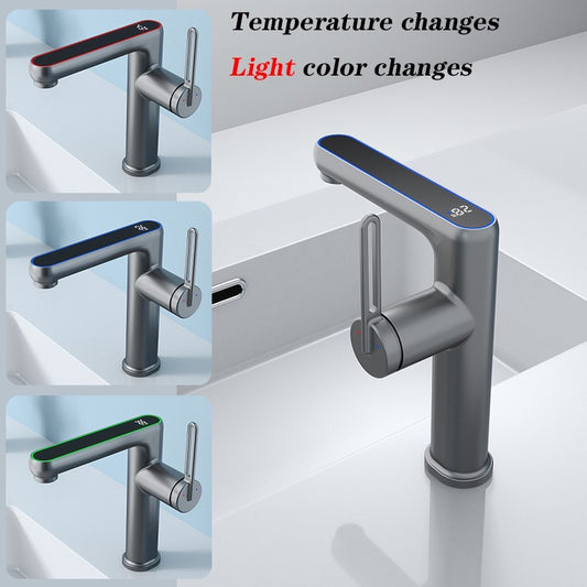 Smart Digital Display Bathroom Faucet - All-Copper Single Hole Basin Tap with Temperature Control
